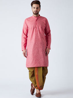 SOJANYA - Cotton Linen Red Kurta and Green Dhoti Pant (Set of 2)