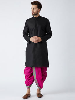 SOJANYA - Cotton Linen Black Kurta and Pink Dhoti Pant (Set of 2)