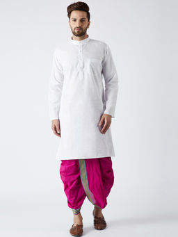 SOJANYA - Cotton Linen White Kurta and Pink Dhoti Pant (Set of 2)
