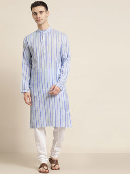SOJANYA - Mens Cotton Sky Blue Kurta & White Churidar Pyjama (Set of 2)