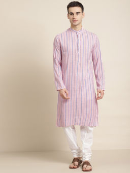 SOJANYA - Mens Cotton Pink Kurta & White Churidar Pyjama (Set of 2)
