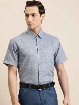 SOJANYA - Cotton Blend Russion Blue Classic Casual Shirt