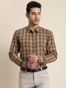 SOJANYA - Cotton Mustard & Blue Casual Shirt