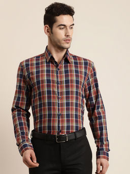 SOJANYA - Cotton Orange & Navy Blue Casual Shirt