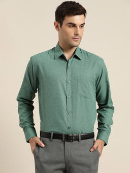 SOJANYA - Cotton Bottle Green Casual Classic Shirt
