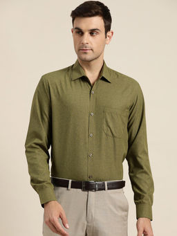 SOJANYA - Cotton Olive Green Casual Classic Shirt