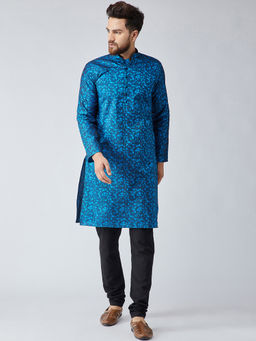 SOJANYA - Men Silk Royal Blue Kurta & Black Churidar Pyjama (Set of 2)