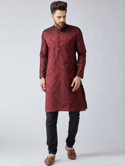 SOJANYA - Silk Maroon Kurta & Black Churidar Pyjama (Set of 2)