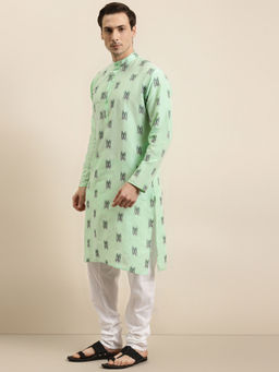 SOJANYA - Mens Cotton Green & Black Kurta And Churidar Pyjama (Set of 2)