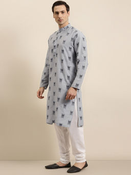 SOJANYA - Mens Cotton Grey & Black Kurta And Churidar Pyjama (Set of 2)
