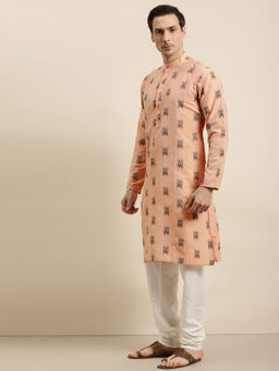 SOJANYA - Mens Cotton Light Peach & Black Kurta And Churidar Pyjama (Set of 2)