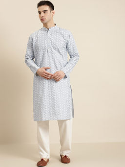 SOJANYA - Silk Blend Light grey Embroidered Only Kurta
