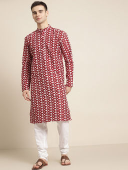 SOJANYA - Silk Blend Maroon Embroidered Only Kurta