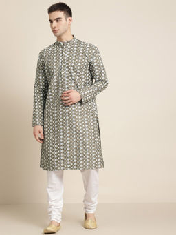 SOJANYA - Silk Blend Olive Embroidered Only Kurta