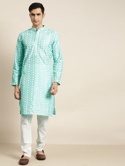 SOJANYA - Silk Blend Blue Embroidered Only Kurta
