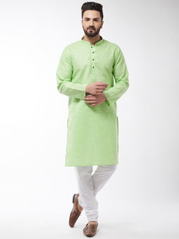SOJANYA - Men Cotton Blend Green Kurta & White Churidar Pyjama (Set of 2)