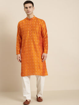 SOJANYA - Cotton Orange & Silver Self Design Only Long Kurta