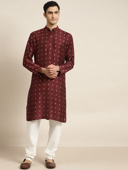 SOJANYA - Cotton Maroon & Silver Self Design Only Long Kurta