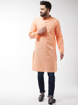SOJANYA - Cotton Blend Peach Checked Only Long Kurta