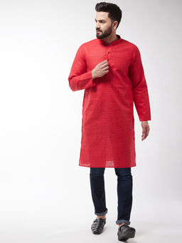 SOJANYA - Cotton Blend Red Checked Only Long Kurta