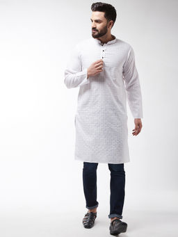 SOJANYA - Cotton Blend White Checked Only Long Kurta