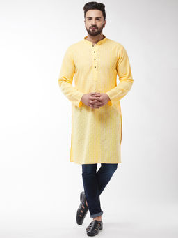 SOJANYA - Cotton Blend Yellow Checked Only Long Kurta