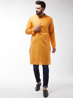 SOJANYA - Cotton Blend Yellow Checked Only Long Kurta