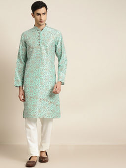 SOJANYA - Silk Blend Sea Green Printed Only Kurta