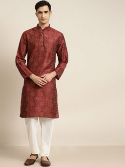 SOJANYA - Silk Blend Maroon Printed Only Kurta