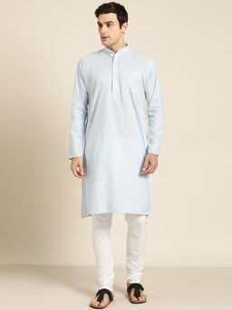 SOJANYA - Cotton Sky Blue & White Striped Only Kurta