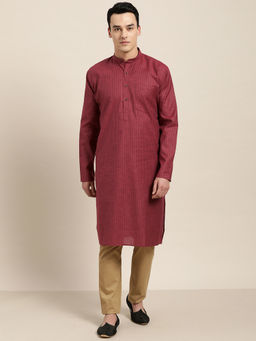 SOJANYA - Cotton Maroon Striped Only Kurta
