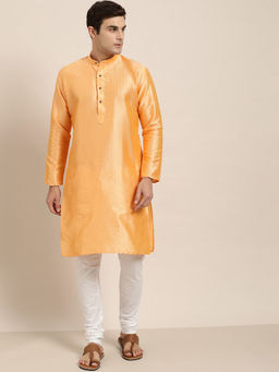 SOJANYA - Silk Blend Peach Self Design Only Kurta