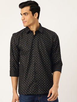 SOJANYA - Mens Cotton Black Printed Casual Shirt