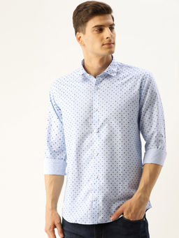 SOJANYA - Mens Cotton Blue Printed Casual Shirt