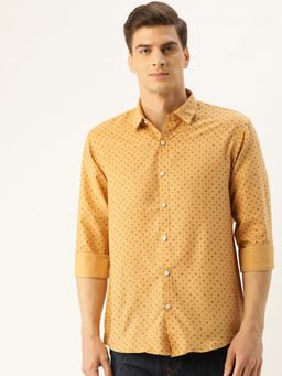SOJANYA - Mens Cotton Mustard Printed Casual Shirt