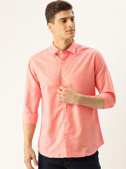SOJANYA - Mens Cotton Peach Printed Casual Shirt