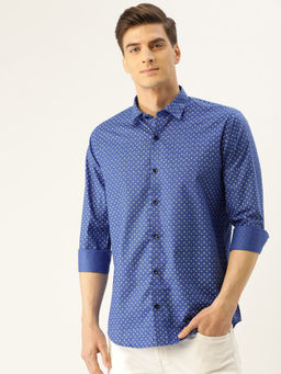 SOJANYA - Mens Cotton Royal Blue Printed Casual Shirt