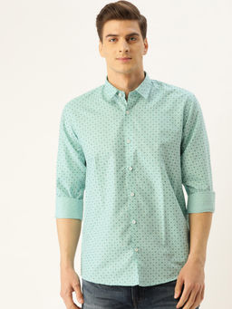 SOJANYA - Mens Cotton Sea Green Printed Casual Shirt