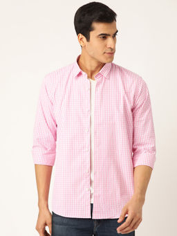 SOJANYA - Men Cotton Pink & White Checked Casual Shirt