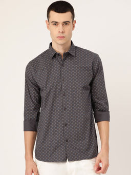 SOJANYA - Mens Cotton Charcoal Grey Printed Casual Shirt