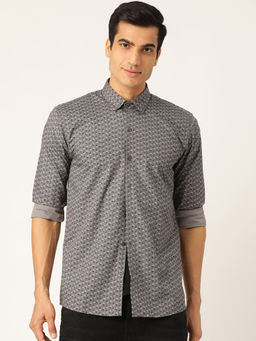 SOJANYA - Mens Cotton Grey & Black Printed Casual Shirt