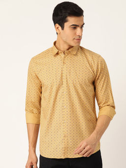 SOJANYA - Mens Cotton Mustard & Navy Blue Printed Casual Shirt
