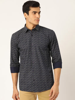 SOJANYA - Mens Cotton Navy Blue & Gold Printed Casual Shirt