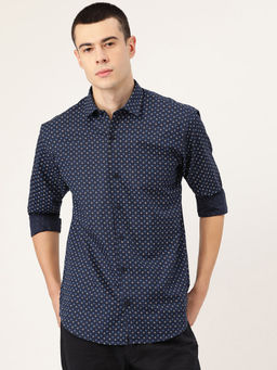 SOJANYA - Mens Cotton Navy Blue & Multi Printed Casual Shirt