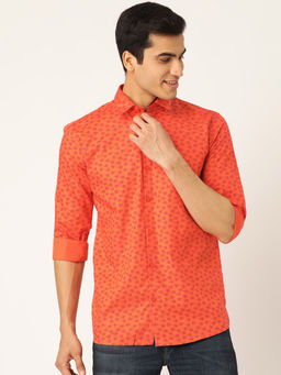 SOJANYA - Mens Cotton Orange & Red Printed Casual Shirt