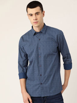 SOJANYA - Mens Cotton Teal Blue & Grey Printed Casual Shirt