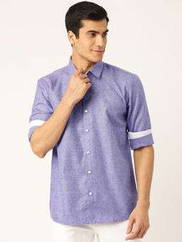 SOJANYA - Cotton Linen Indigo Blue Casual Shirt