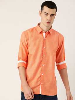SOJANYA - Cotton Linen Orange Casual Shirt