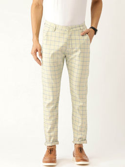 SOJANYA - Men Cotton Blend PistaGreen & Blue Checked Casual Trousers