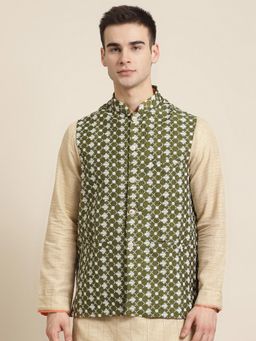 SOJANYA - Silk Blend Dark Green Embroidered Only Nehru Jacket